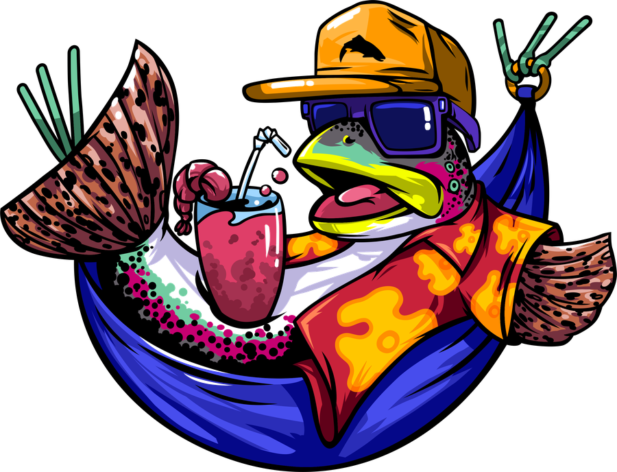 STEEZ-SHOP mascot trout in a hammock